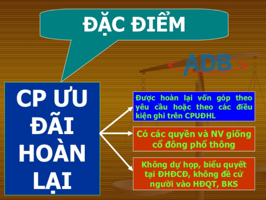 Cổ phần ưu đãi hoàn lại và quyền của cổ đông sở hữu cổ phần ưu đãi hoàn lại 1 cổ phần ưu đãi hoàn lại - Luật sư ADB SAIGON