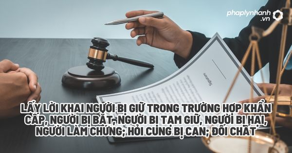 Lấy lời khai người bị giữ trong trường hợp khẩn cấp, người bị bắt, người bị tạm giữ, người bị hại, người làm chứng; hỏi cung bị can; đối chất? 1 Lấy lời khai người bị giữ trong trường hợp khẩn cấp, người bị bắt, người bị tạm giữ, người bị hại, người làm chứng; hỏi cung bị can; đối chất - Tư vấn, hỗ trợ pháp lý nhanh
