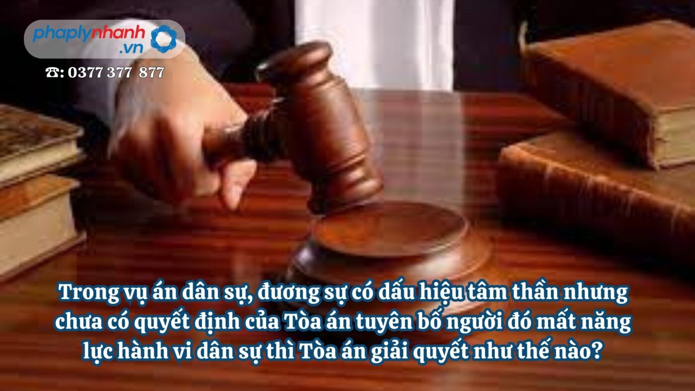 Trong vụ án dân sự, đương sự có dấu hiệu tâm thần nhưng chưa có quyết định của Tòa án tuyên bố người đó mất năng lực hành vi dân sự thì Tòa án giải quyết như thế nào? 3 Trong vụ án dân sự, đương sự có dấu hiệu tâm thần nhưng chưa có quyết định của Tòa án tuyên bố người đó mất năng lực hành vi dân sự thì Tòa án giải quyết như thế nào - Tư vấn, hỗ trợ pháp lý nhanh