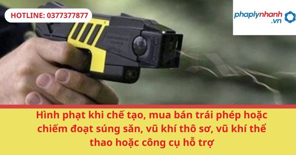 Hình phạt khi chế tạo, mua bán trái phép hoặc chiếm đoạt súng săn, vũ khí thô sơ, vũ khí thể thao hoặc công cụ hỗ trợ 1 Hình phạt khi chế tạo, mua bán trái phép hoặc chiếm đoạt súng săn, vũ khí thô sơ, vũ khí thể thao hoặc công cụ hỗ trợ